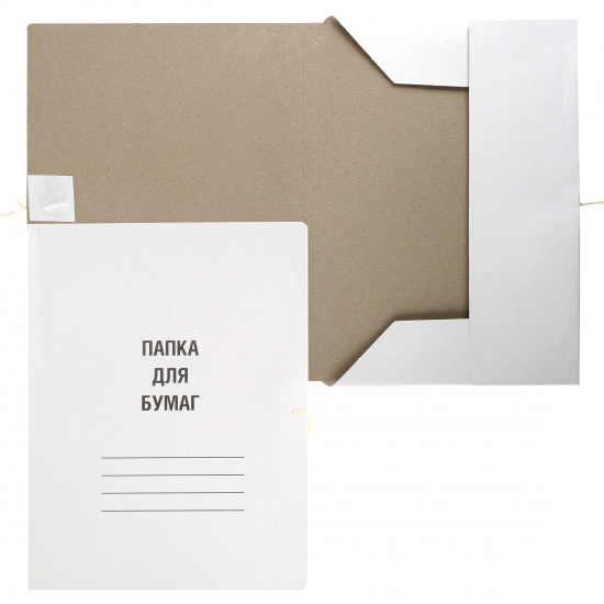 Папки с завязками картонные А4, плотность 350-400 г/кв.м, немелованный картон, цвет белый L-03-148