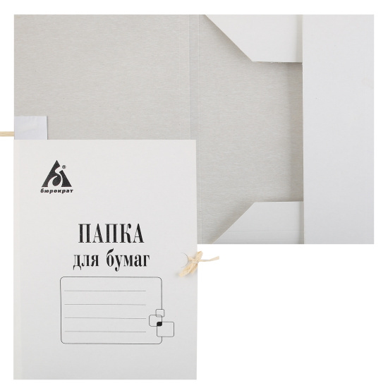 Папки с завязками картонные, А4, плотность 440 г/кв.м, картон, цвет белый, PZ440M
