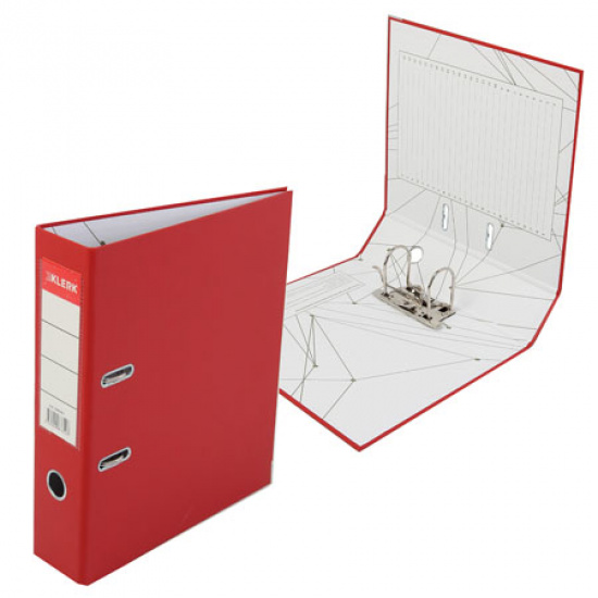 Регистратор А4, ширина корешка 75мм, картон, покрытие ПВХ, металлическая окантовка, рубрикатор, собранный, цвет красный KLERK 200028-7