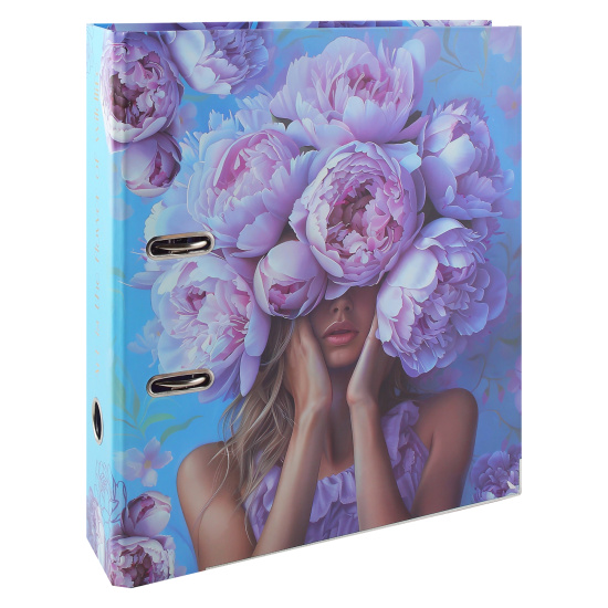 Папка-регистратор, А4, 75 мм, ламинированный картон, цвет голубой, Девушка с пионами, FIORENZO, 252844