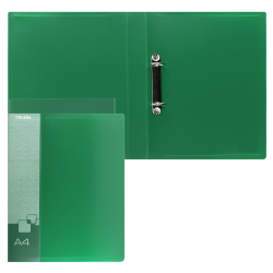 Папка на кольцах А4, пластик, ширина корешка 40 мм, 2 кольца, зеленый Standart KLERK 213856