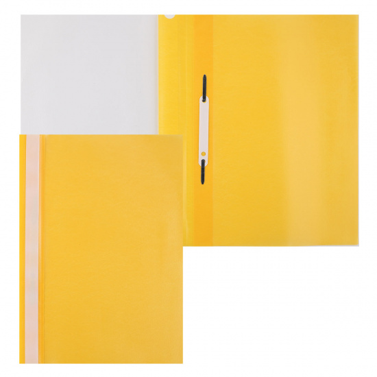 Папка-скоросшиватель с прозрачным верхним листом   А4, пластик, сменная этикетка, толщина пластика 0,12мм, цвет желтый Hatber ASp_04605