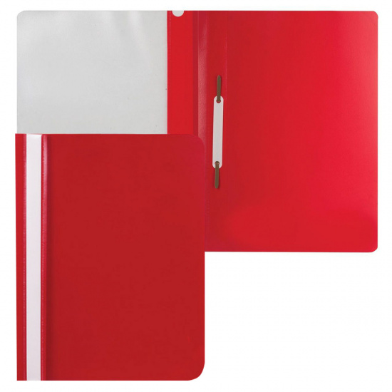 Папка-скоросшиватель с прозрачным верхним листом А4, пластик, сменная этикетка, цвет красный Hatber ASp_04603