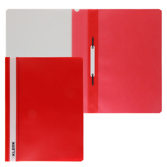 Папка-скоросшиватель с прозрачным верхним листом А4, пластик, сменная этикетка, 0,12 мм, цвет красный KLERK 211906