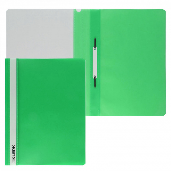 Папка-скоросшиватель с прозрачным верхним листом А4, пластик, сменная этикетка, 0,16 мм, цвет зеленый KLERK 211914