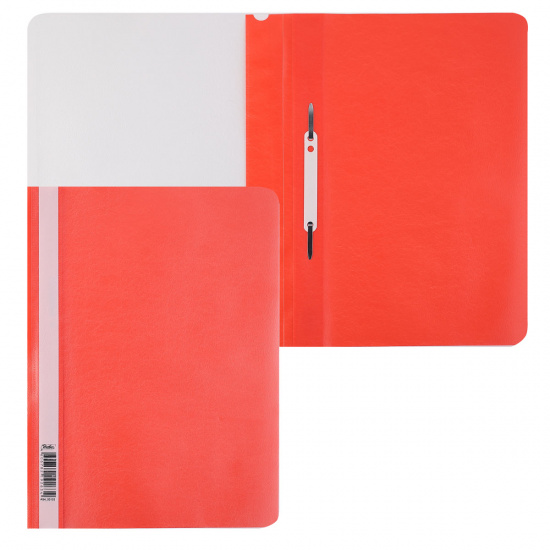 Папка-скоросшиватель с прозрачным верхним листом А4, пластик, сменная этикетка, цвет красный Hatber AS4_00103