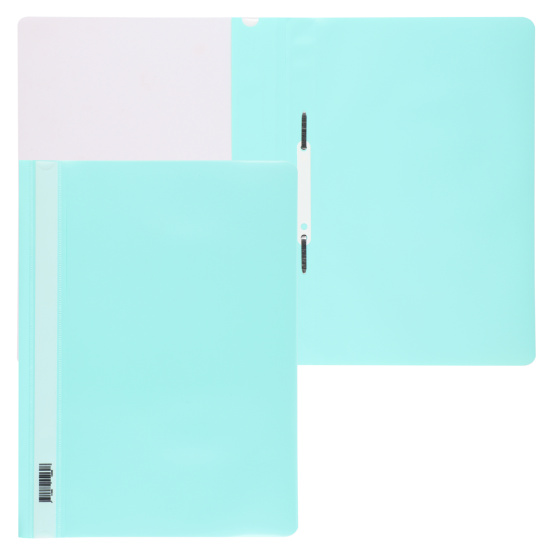 Папка-скоросшиватель с прозрачным верхним листом А4, пластик, сменная этикетка, 0,18 мм, цвет мята Pastel KLERK 211927
