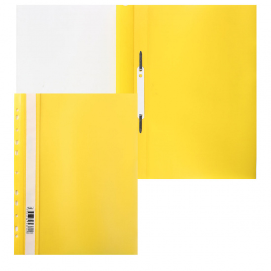 Папка-скоросшиватель с прозрачным верхним листом А4, пластик, сменная этикетка, цвет желтый Hatber AS4_00205
