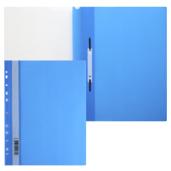 Папка-скоросшиватель с прозрачным верхним листом А4, пластик, сменная этикетка, 0,18 мм, цвет синий Hatber AS4_00202