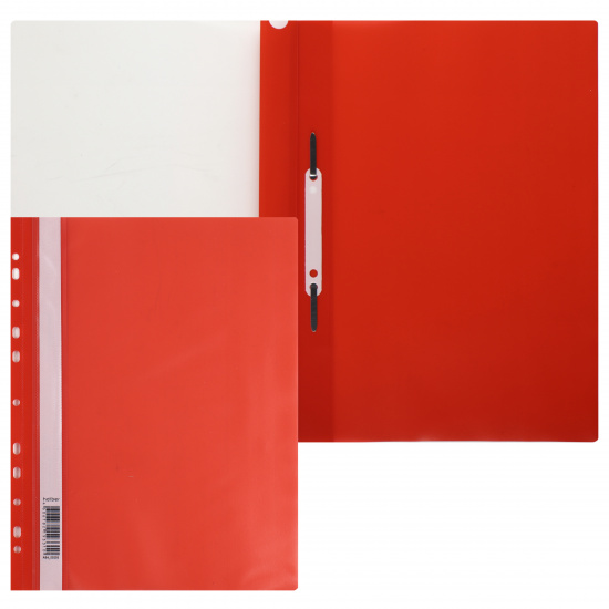 Папка-скоросшиватель с прозрачным верхним листом А4, пластик, сменная этикетка, 0,18 мм, цвет красный Hatber AS4_00203