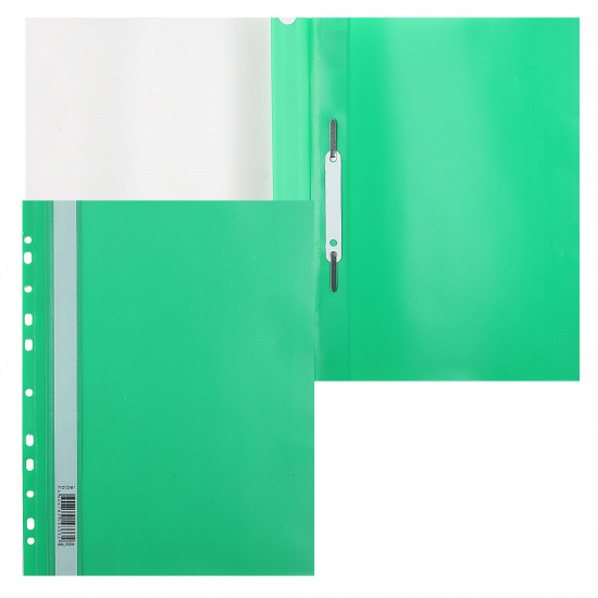 Папка-скоросшиватель с прозрачным верхним листом А4, пластик, сменная этикетка, 0,18 мм, цвет зеленый Hatber AS4_00204