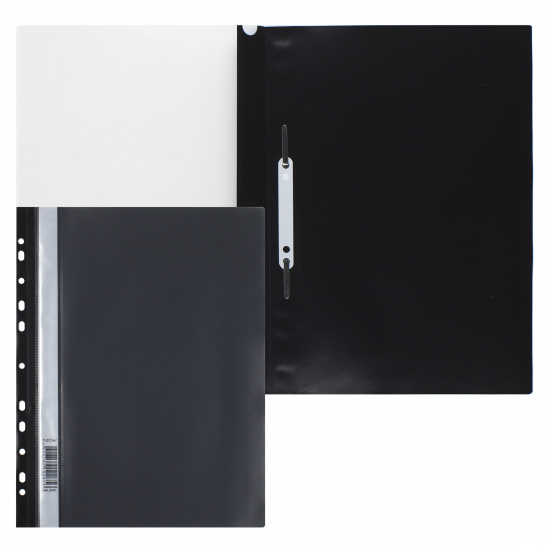 Папка-скоросшиватель с прозрачным верхним листом А4, пластик, сменная этикетка, 0,18 мм, цвет черный Hatber AS4_00201