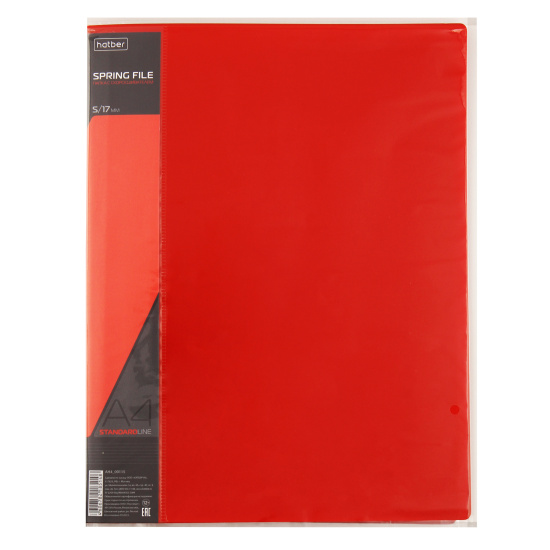 Папка-скоросшиватель А4, пластик, ширина корешка 17 мм, красный Standard Hatber AH4_00115