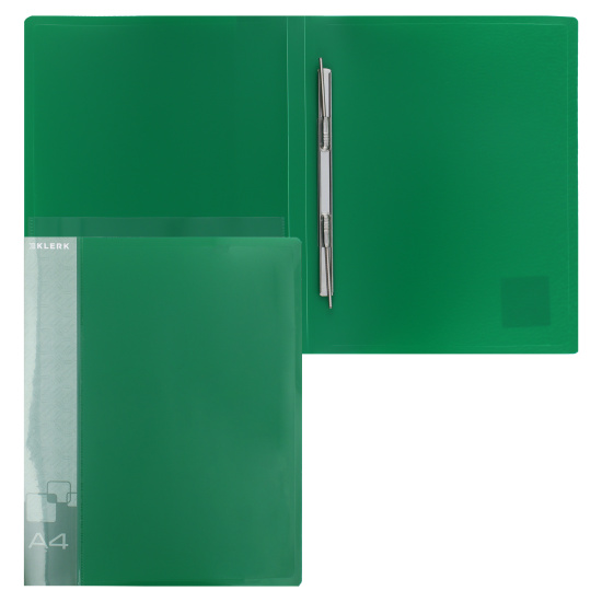 Папка-скоросшиватель А4, пластик, ширина корешка 16 мм, зеленый Standart KLERK 213870