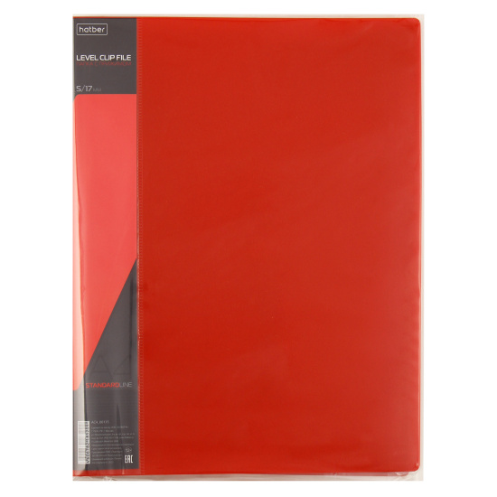 Папка с зажимом Standard А4, пластик, толщина пластика 0,70 мм, 1 зажим, сменная этикетка, цвет красный Hatber AC4_00115