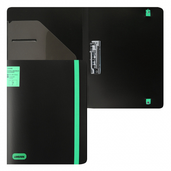 Папка с зажимом Monochrome А4, пластик, толщина пластика 0,65 мм, 1 зажим, цвет черный/зеленый deVENTE 3110904