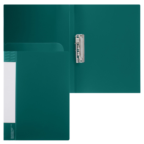 Папка с зажимом А4, пластик, толщина пластика 0,70 мм, сменная этикетка, цвет зеленый KLERK 190926