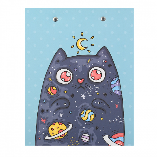 Планшет с зажимом А5 (175*220 мм), ламинированный картон, шкала делений, цвет рисунок Космический котик Hatber Пп5л_075746