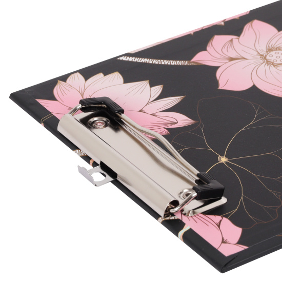 Планшет с зажимом А5, ламинированный картон, толщина 3,0 мм Цветок лотоса на черном FIORENZO 231999