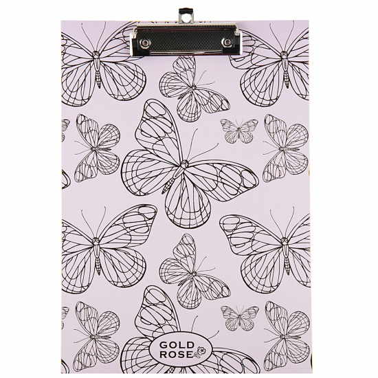 Планшет с зажимом А4, ламинированный картон, толщина 2,0 мм, цвет розовый Gold Rose Butterfly deVENTE 3034902
