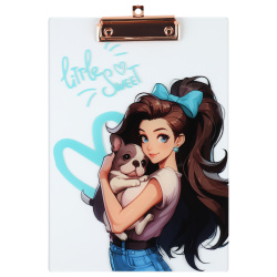 Планшет с зажимом, А4, акрил, толщина 3,5 мм, цвет прозрачный с рисунком, Sweet puppy, КОКОС, 252037