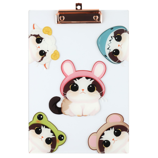 Планшет с зажимом, А4, акрил, толщина 3,5 мм, цвет прозрачный с рисунком, Cat fun, КОКОС, 252040
