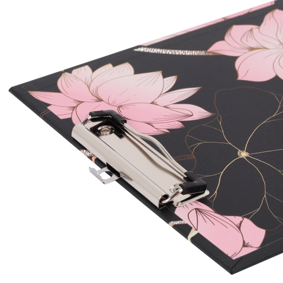 Планшет с зажимом А4, ламинированный картон, толщина 3,0 мм Цветок лотоса на черном FIORENZO 231757