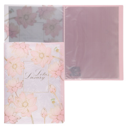 Папка 20 файлов, А4, пластик, цвет розовый с рисунком Цветок лотоса на белом FIORENZO 232252