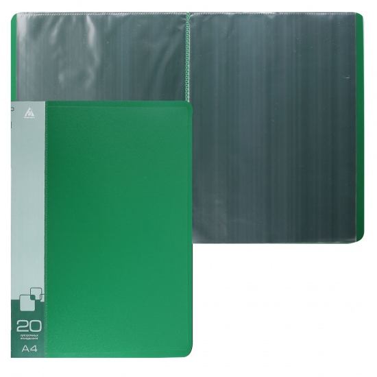  20 файлов, А4, пластик, цвет зеленый Бюрократ 4690207059237 - с .