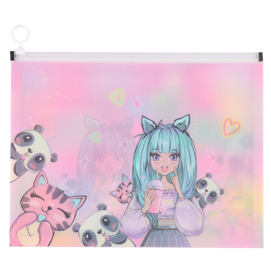 Папка на молнии А4, 245*320*25 мм, ПВХ, цвет с рисунком Anime Girl КОКОС 232258