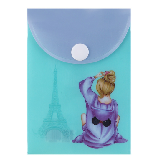 Папка-конверт на кнопке А7, 0,15 мм, цвет голубой с рисунком Paris КОКОС 240322