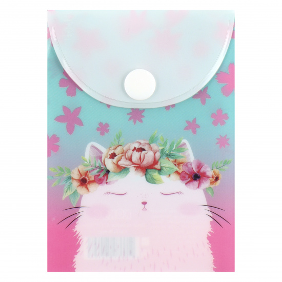 Папка-конверт на кнопке А7 (75*105 мм), 0,15 мм Cat in Flowers КОКОС 212205
