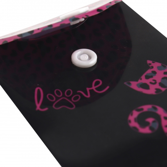 Папка-конверт на кнопке А7, 0,15 мм, цвет черный с рисунком Cat Leopard КОКОС 212224