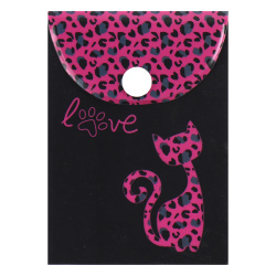 Папка-конверт на кнопке А7 (75*105 мм), 0,15 мм, цвет черный с рисунком Cat Leopard КОКОС 212224