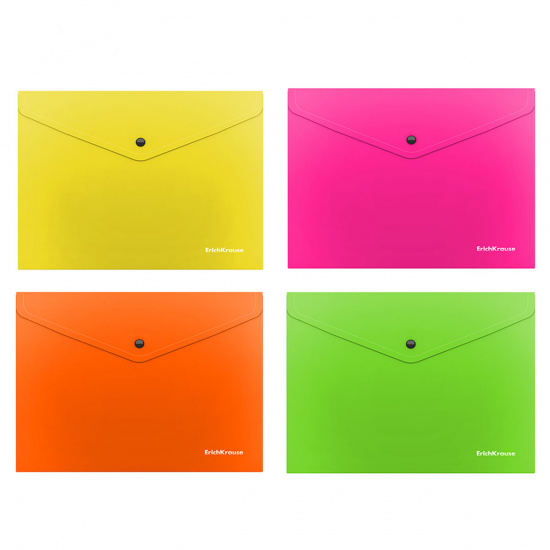Папка-конверт на кнопке С6 (130*223 мм), 0,18 мм, цвет ассорти Glossy Neon Erich Krause 50303