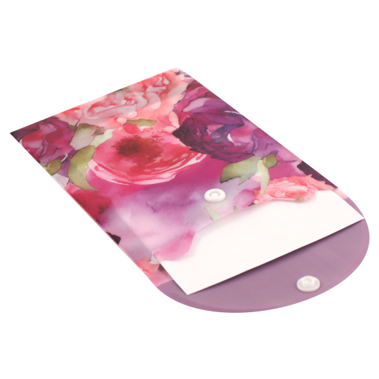 Папка-конверт на кнопке А6, 0,15 мм, цвет с рисунком Цветы акварель FIORENZO 240330