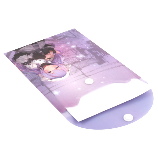 Папка-конверт на кнопке А6, 0,15 мм, цвет фиолетовый с рисунком Аниме милашка КОКОС 240334