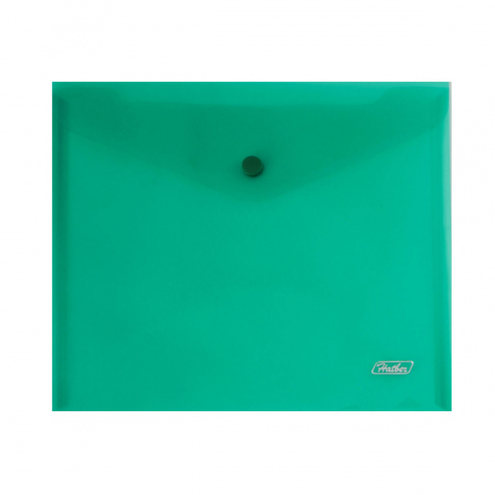 Папка конверт на кнопке   А5 (215*240мм), пластик полупрозрачный, толщина пластика 0,18мм, цвет зеленый Hatber AKk_15104