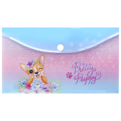Папка-конверт на кнопке А6, 0,15 мм, цвет розовый/голубой Pretty Puppy КОКОС 212180