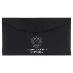 Папка-конверт на кнопке А6, 0,15 мм, цвет черный с рисунком Герб КОКОС 240336