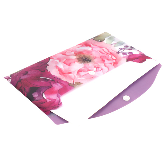 Папка-конверт на кнопке А6, 0,15 мм, цвет с рисунком Цветы акварель FIORENZO 240338