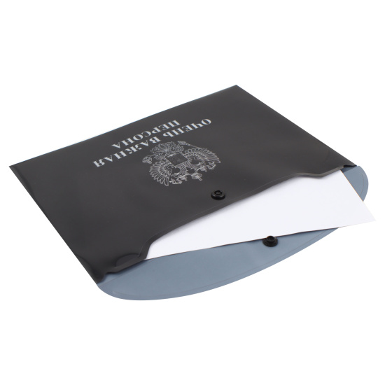 Папка-конверт на кнопке А5, 0,15 мм, цвет черный с рисунком Герб КОКОС 240327