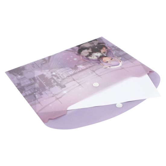 Папка-конверт на кнопке А5, 0,15 мм, цвет фиолетовый с рисунком Аниме милашка КОКОС 240328