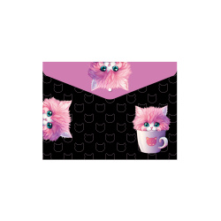 Папка-конверт на кнопке А5, 0,15 мм, цвет черный с рисунком Кот в кружке КОКОС 240326