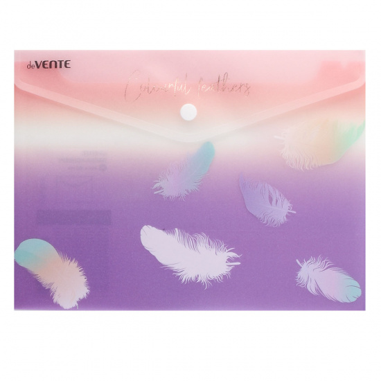 Папка конверт на кнопке Feather А5 (180*240мм), пластик полупрозрачный, цвет рисунок deVENTE 3051965