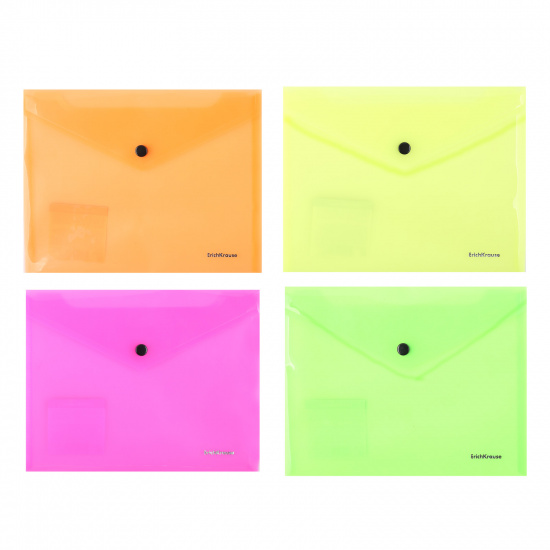 Папка-конверт на кнопке А5+ (190*240 мм), 0,18 мм, цвет ассорти Glossy Neon Erich Krause 50305