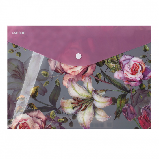 Папка конверт на кнопке Roses А4 (235*330мм), пластик, цвет рисунок deVENTE 3071080