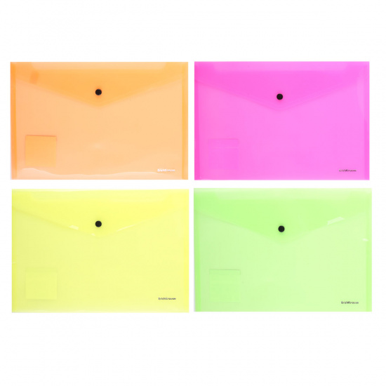 Папка-конверт на кнопке А4, 0,18 мм, ассорти 4 вида Glossy Neon Erich Krause 50300
