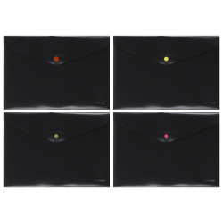 Папка-конверт на кнопке А4, 0,18 мм, цвет черный, ассорти 4 вида Matt Accent Erich Krause 55883