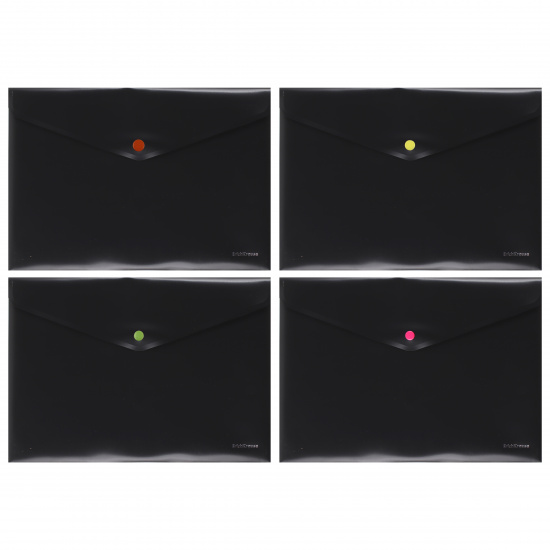 Папка-конверт на кнопке А4, 0,18 мм, цвет черный, ассорти 4 вида Matt Accent Erich Krause 55883